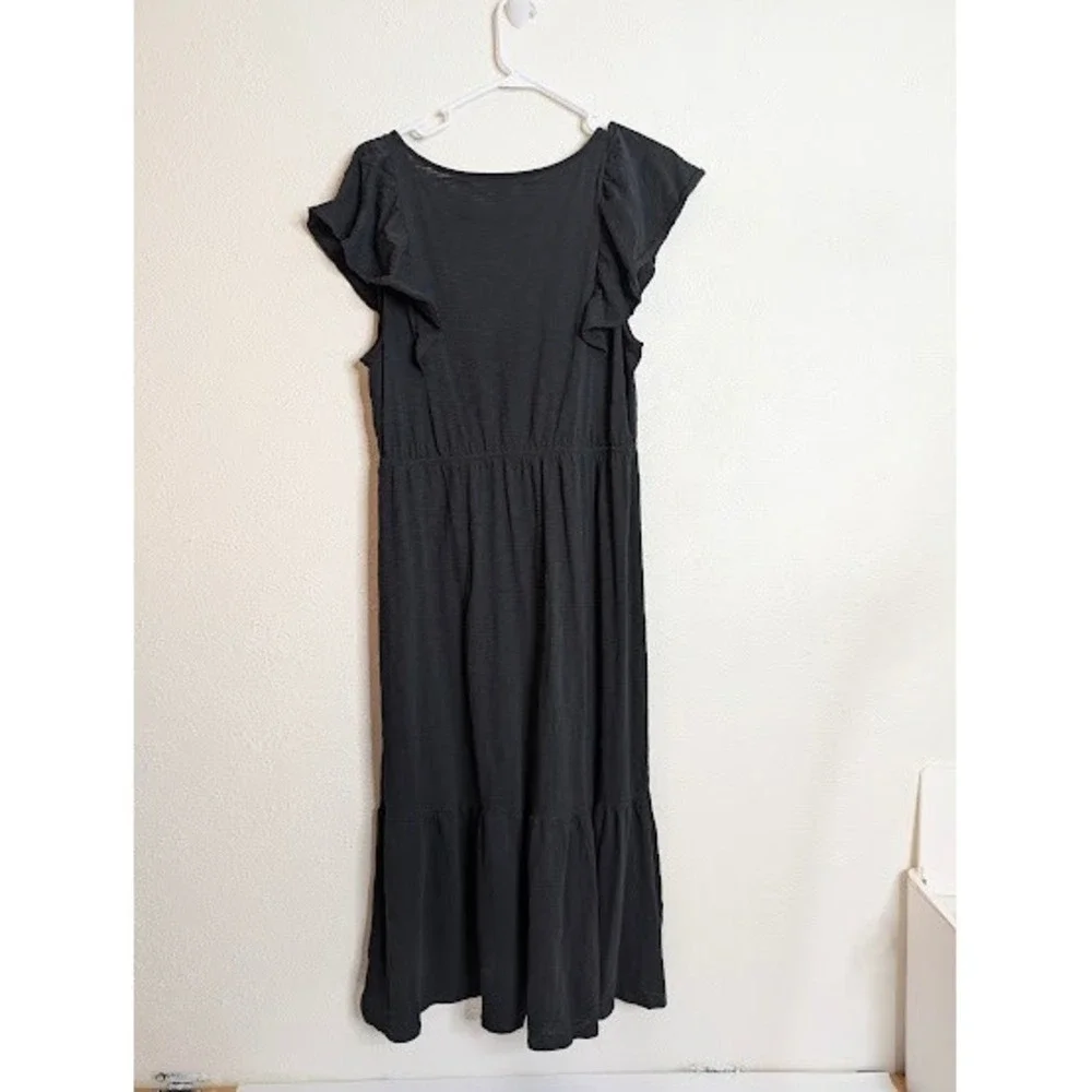 J Crew Womens XL Black Flutter Sleeve Tiered Midi Dress Boho Classic 100% Cotton - Picture 2 of 6
